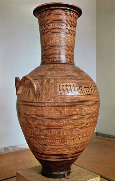 La Ánfora de Dipylon, urna funeraria en estilo geométrico de la Necrópolis de Kerameikos, Atenas de Greek